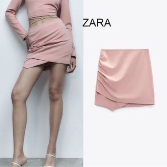 ZARA WOMAN NWT SS22 PALE PINK DRAPED MINI SKIRT 3067/142/029/009 - Picture 1 of 7